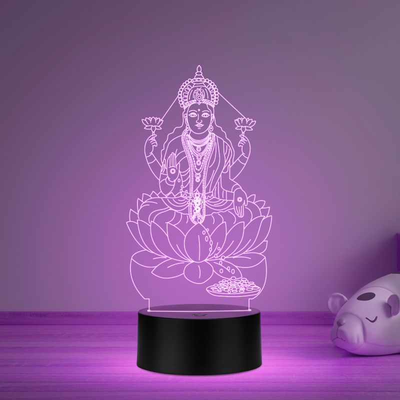3D Illusion God Laxmi Led Night Lamp with Multicolored Light Home Office Pooja Room Decor